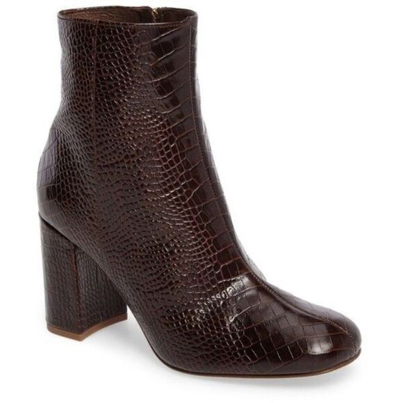 J. Crew Brown Embossed Leather Booties Block Heel Size 9 Brown - Picture 1 of 14